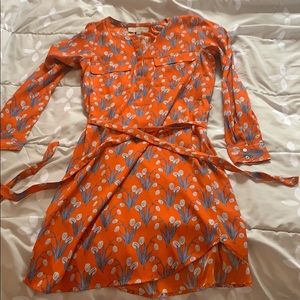 Loft XS orange/blue floral wrap dress